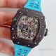 KV Factory V2 Upgraded Knockoff Richard Mille RM011 Carbon Watch With Blue Rubber Bracelet (2)_th.jpg